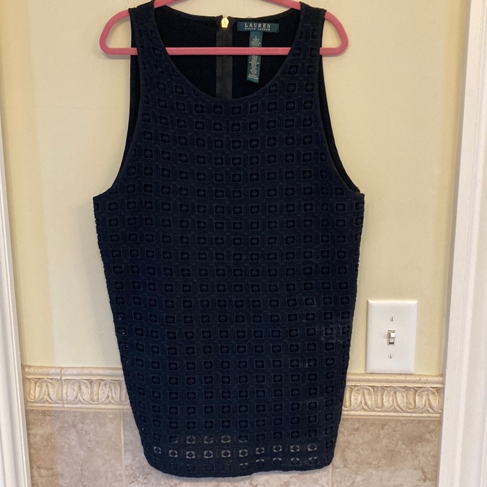 Ralph Lauren Tank w eyelet front. Spandex cotton liner. Black. Large
